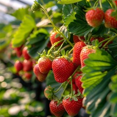  fresh strawberries in the greenhouse