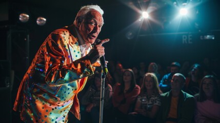 Fototapeta premium Elderly Performer Singing on Stage 