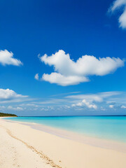 Obraz premium Beautiful beach with white sand, turquoise sea water and blue sky with clouds on a sunny day. Surgery. Natural background for summer vacation