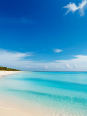Beautiful beach with white sand, turquoise sea water and blue sky with clouds on a sunny day. Surgery. Natural background for summer vacation