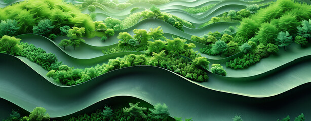 Illustration of an Abstract organic green, grass, trees, lines as wallpaper background backdrop