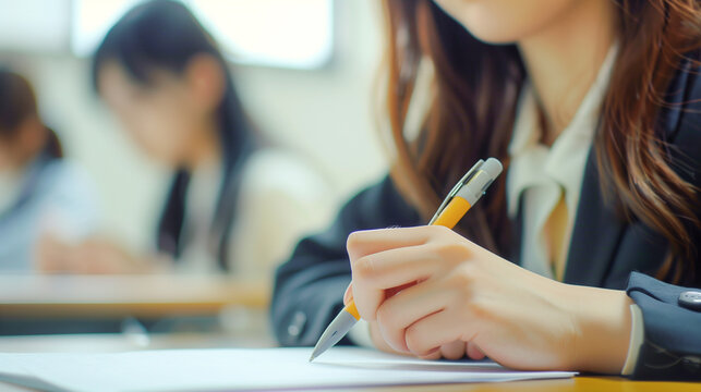 勉強する女子学生の手元