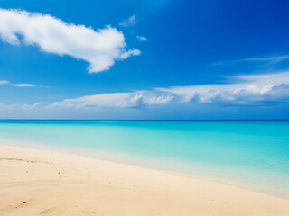 Fototapeta premium Beautiful beach with white sand, turquoise sea water and blue sky with clouds on a sunny day. Surgery. Natural background for summer vacation
