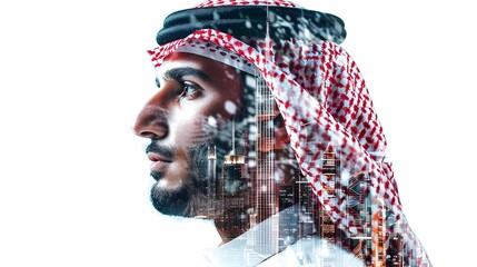 Closeup portrait of a Middle Eastern man wearing traditional Arabic turban and beard