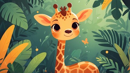 Fototapeta premium cartoon cute girrafe in jungle illustration