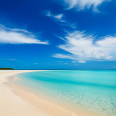 Fototapeta premium Beautiful beach with white sand, turquoise sea water and blue sky with clouds on a sunny day. Surgery. Natural background for summer vacation