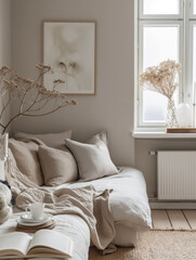Cozy Minimalist Bedroom With Neutral Tones and Natural Elements.