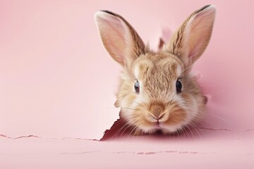 Obraz premium Rabbit peers hole paper
