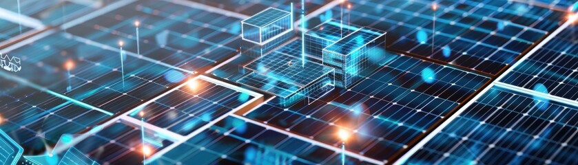 Futuristic digital blockchain technology concept with glowing circuits and grids. Ideal for finance, technology, and innovation themes.