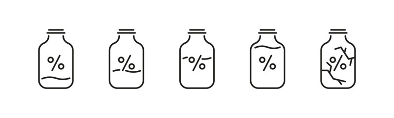 Financial jar with cash percentage inside. Money savings concept icons.