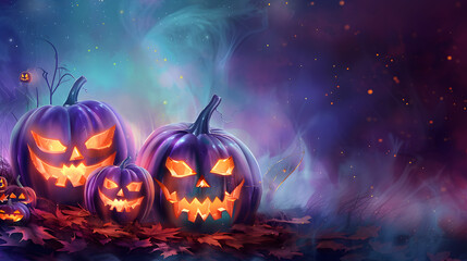Fototapeta premium Beautiful festive background for Halloween with pumpkins. AI Generated