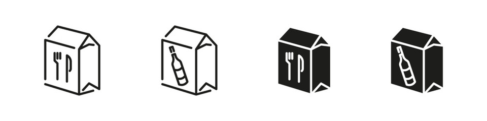 Food and alcohol delivery packaging icon. Paper bag groceries express delivery.