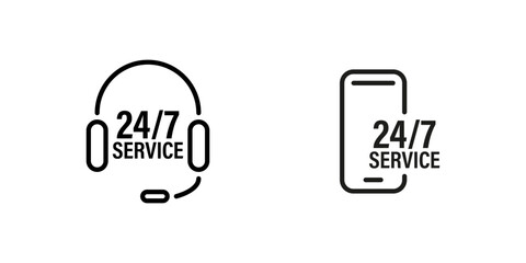 Full time online service. Customer care vector icons.