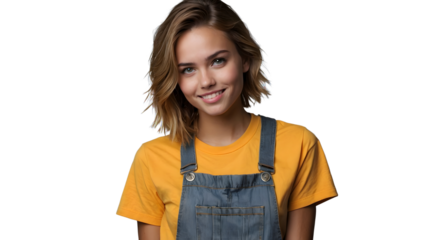 Content  woman casually dressed confidently smiles at the camera