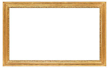 Golden wide picture frame on a transparent background, in PNG format.
