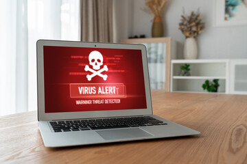 Virus warning alert on computer screen detected modish cyber threat , hacker, computer virus and malware