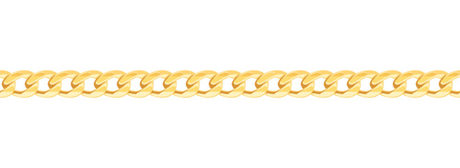 Seamless golden chain isolated on white background. Vector cartoon flat illustration.