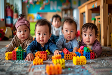 Small group of toddlers under the age of 2 years old