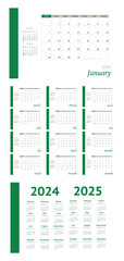 Flat illustration. Calendar for 2024 on a light background. Ideal for the design of your workplace..