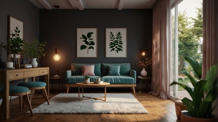 Cozy living room with electric style