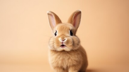 Fototapeta premium cute animal pet rabbit or bunny brown color smiling and laughing isolated with copy space for easter background, rabbit, animal, pet, cute, fur, ear, mammal, background, celebration, generate by AI