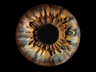 Close up of eye iris on black background