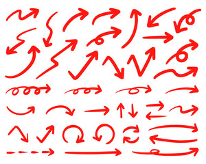 シンプルなペンの手書きの矢印セット ベクター 赤