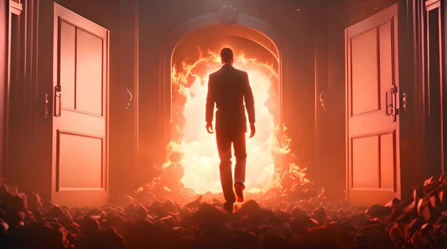 silhouette of a person in a Hell doorway