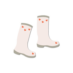 Flat illustration. Autumn cute and cozy icon for your design. Illustration of boots with hearts isolated on white background..