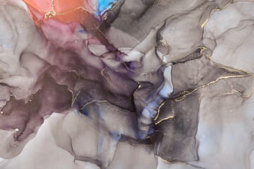 Currents of translucent hues, snaking metallic swirls, and foamy sprays of color shape the landscape of these free-flowing textures. Natural luxury abstract fluid art painting in liquid ink technique