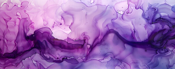 Violet abstract art with paint blots and alcohol ink colors, featuring a marble texture. Blank empty pattern with copy space perfect for product design or text.