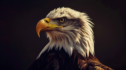 Obraz premium Close-up of a majestic bald eagle with a dark, dramatic background