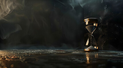 Hourglass with a dark and mysterious background creating an atmospheric ambiance. This image has significant copy space ideal for adding text or design elements.