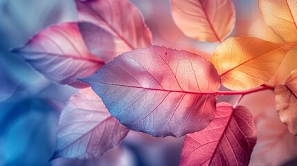 Close up of colorful autumn leaves, soft focus,  abstract background.