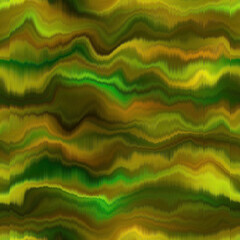 Blurry silk green brown vertical autumn fall tie dye texture background. Wavy irregular bleeding wave seamless pattern. Atmospheric ombre distort effect. Space dyed all over print