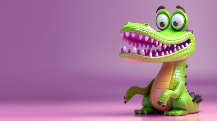 Naklejka premium crocodile 3D cartoon character stands out vividly against multi-colored background.With its friendly grin and playful eyes, this cartoon crocodile exudes charm and fun.The detailed textures.background