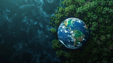 Obraz premium Earth Surrounded by Lush Forest with Starry Background, Generative AI