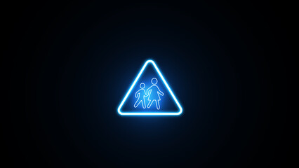 Neon line School zone sign board. glowing School sign. School Crosswalk sign board.