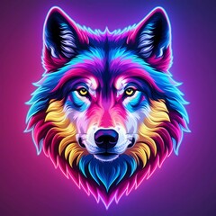 Naklejka premium wolf head illustration in neon colors, close up. Generative AI.
