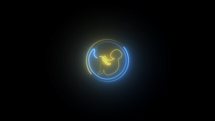 Embryo icon neon line style isolated on black background, Embryo logo design. glowing Baby in stomach icon.