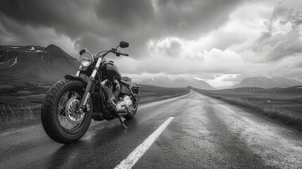 Obraz premium A Black And White Journey On The Open Road With A Powerful Motorcycle. Generative AI
