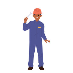 Cute boy child sailor ship mechanic isolated cartoon character wearing overalls holding wrench tool