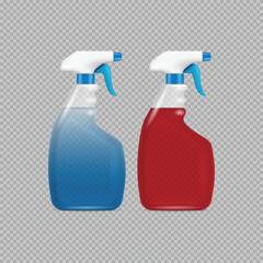 Free vector detergent bottles set of realistic images on transparent with isolated plastic bottles