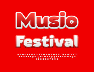 Vector event flyer Music Festival. Stylish White Font. Unique Alphabet Letters and Numbers set.