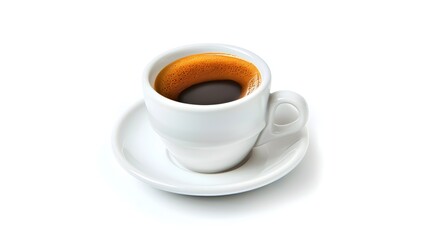 Obraz premium Close-up Shot of Intense Dark Espresso Served in White Porcelain Cup on Isolated Background