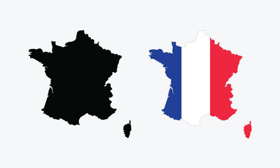 Vector France Map. Map of France with national Flag.
