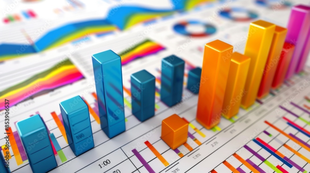 Poster an economic analysis charting gdp growth and economic indicators with color-coded bar charts and his