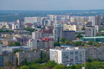 View of modern Saratov from Sokolovaya Mountain on a May day