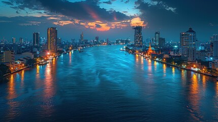Fototapeta premium Night View of the Chao Phraya River in Bangkok