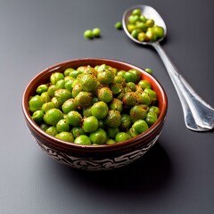Indian namkeen snack food fried spicy green peas also called masala green peas, masala matar, hara matar, masala vatana or chatpata matar